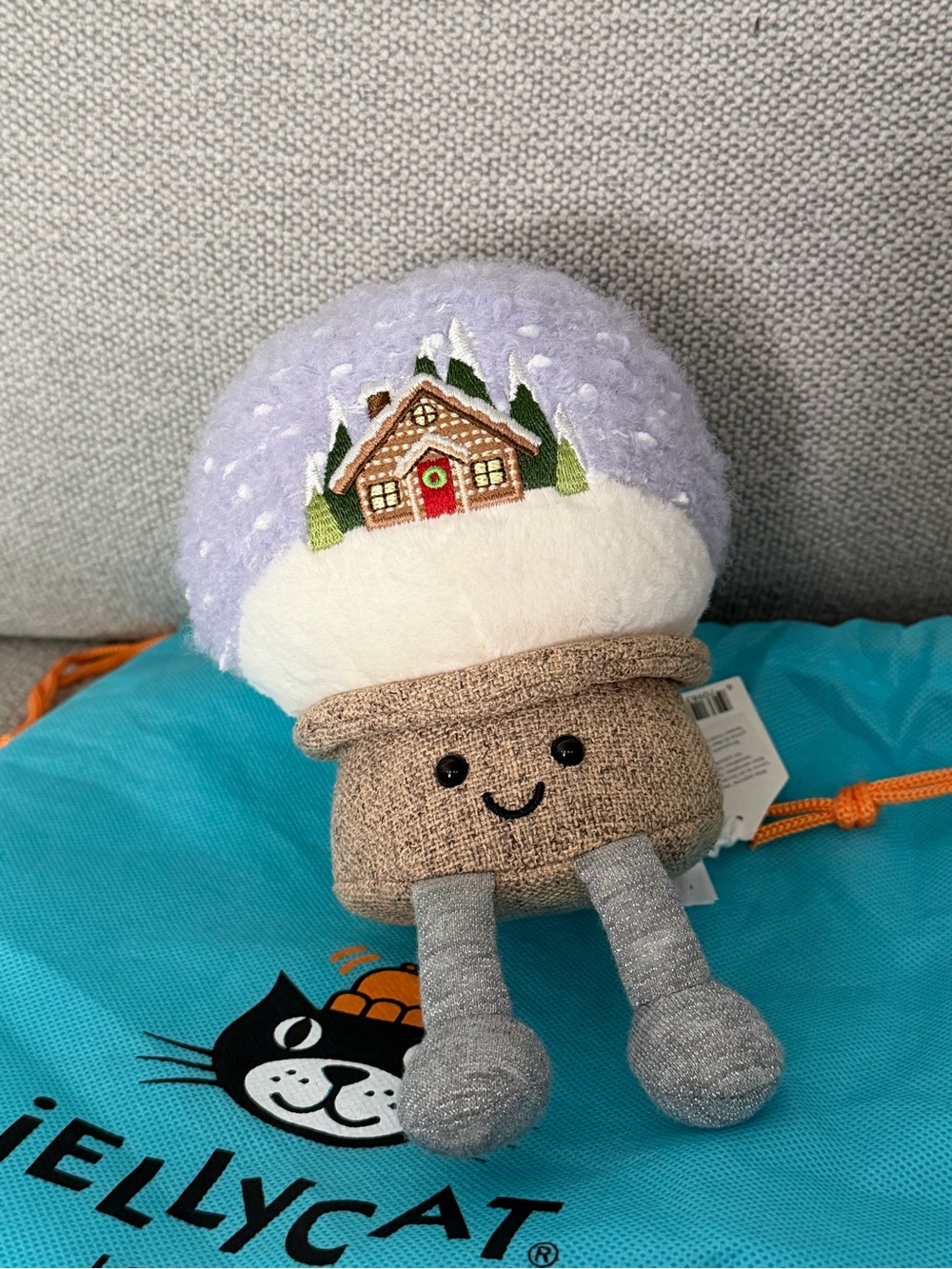 Jellycat Snow Globe Plush Ornament with Cream Base